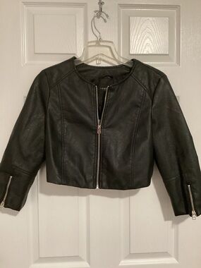 therapy Black Faux Leather Satin-Lined Crop Jacket
